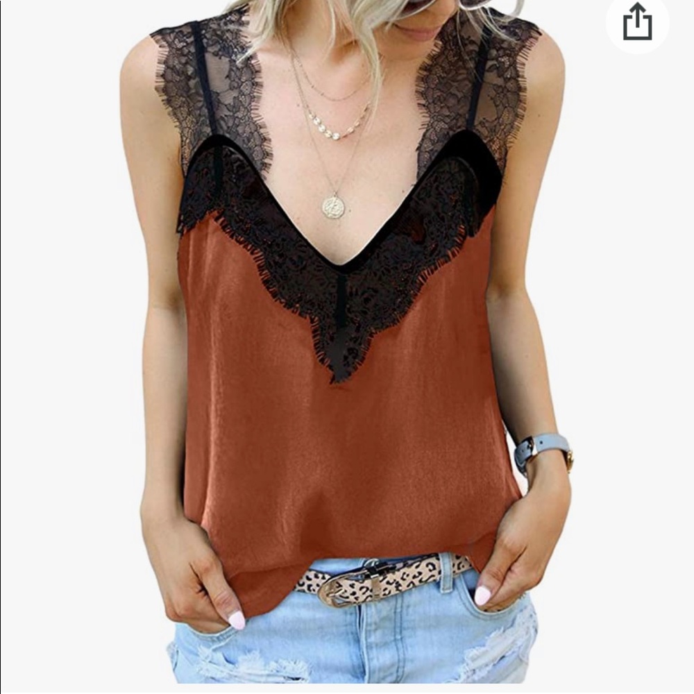 NWOT Rust V Neck Lace Strappy Cami Tank Top